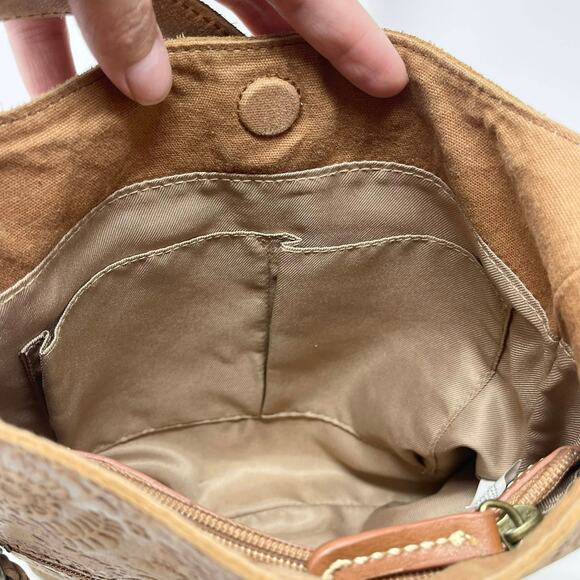 The Sak Huntley Leather Crossbody Tobacco Floral Embossed Beaded Tassel Fringe - Picture 11 of 13